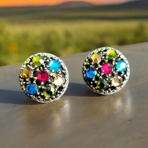 Multi Color Stone w Gold Sparkle Weiss Signed Clip On Earrings